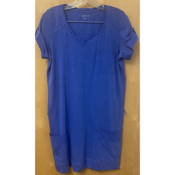 Calvin Klein Women’s T Shirt Short Dress Size Small Blue Short Sleeve - Picture 1 of 7